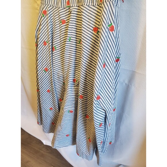 Vtg 1960s Coco Of California Blue White Striped Apple Print Button Dress Sz 12 - Picture 7 of 11
